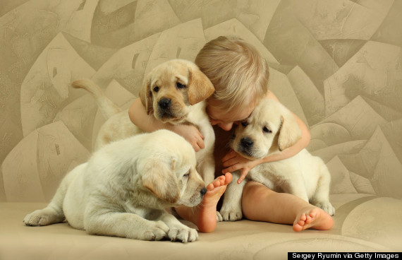 boy hugging dog