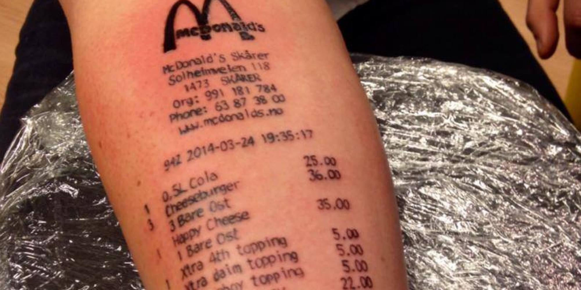 Loyal Customer' Gets McDonald's Receipt Tattooed On Arm
