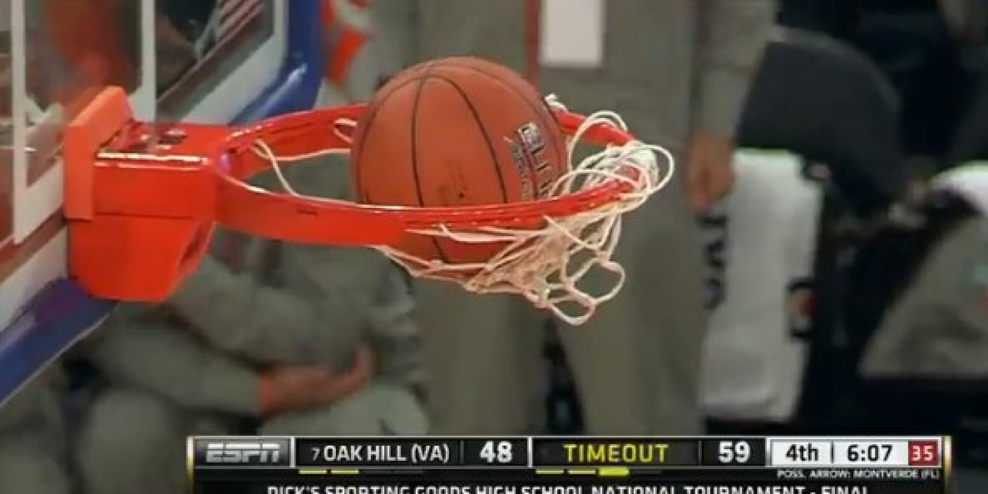 High School Basketball Player's Dunk Got Stuck In The Net (VIDEO