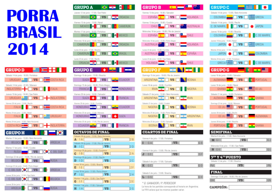 Porra Mundial Brasil 2014 descarga el cuadro con todos los partidos (FOTO)