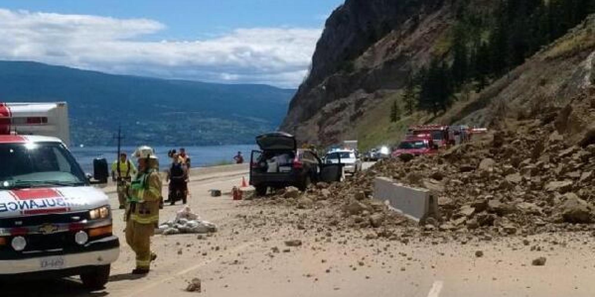 Highway 97 Rock Slide Causes Major Traffic Delays Near Summerland
