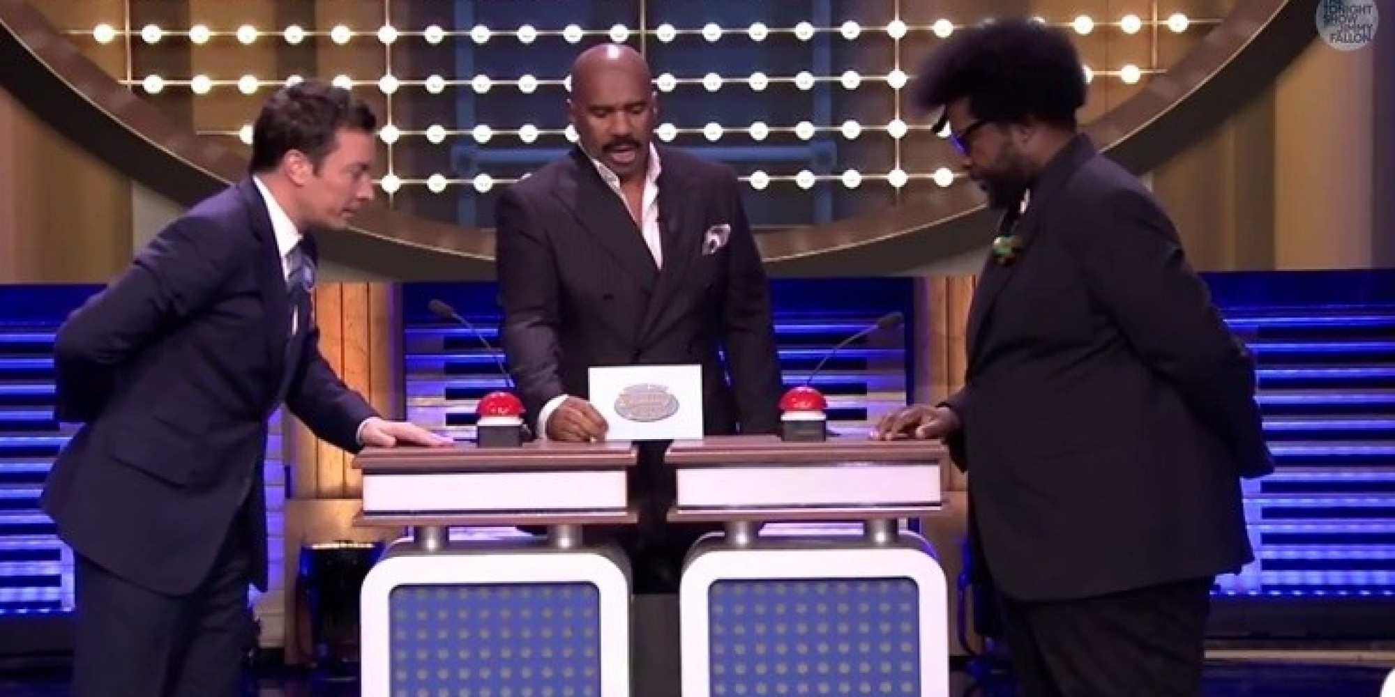 Steve Harvey Hosts 'Tonight Show Family Feud' As Jimmy Fallon, Jason
