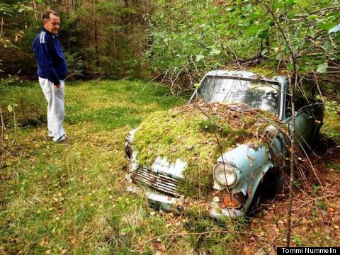 Man Discovers His First Car Covered In Moss, 40 Years After It Broke Down In Woods