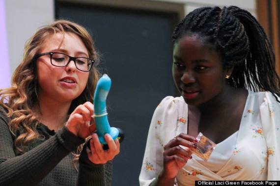 Young girl playing with dildo