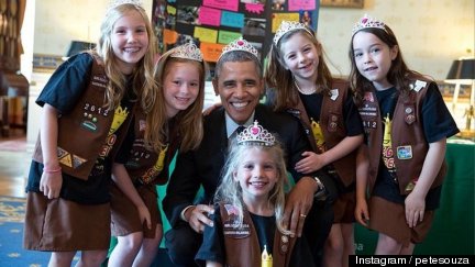 Obama Looks Pretty In Pink Tiara With Girl Scouts