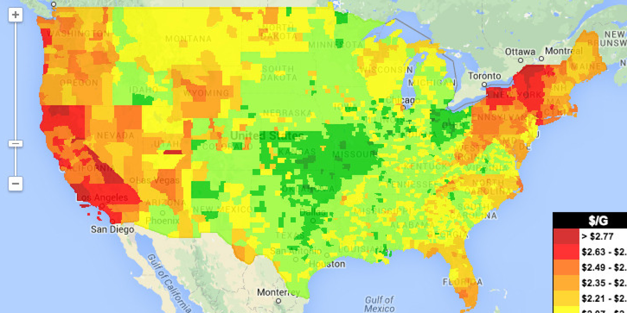 Look At How Cheap Gas Is Everywhere | HuffPost2000 x 1000