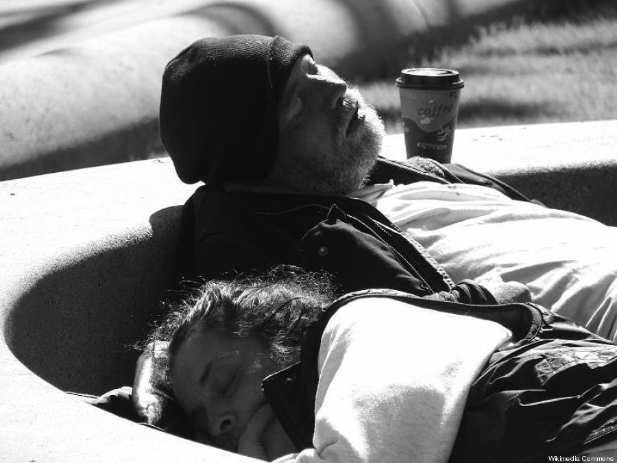 homeless couple sf bw
