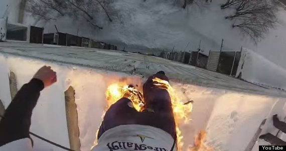 Man Jumps Off Building While On Fire With Gopro