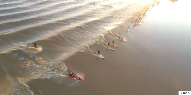 Watch 77 People Surf The Same River Wave At Once