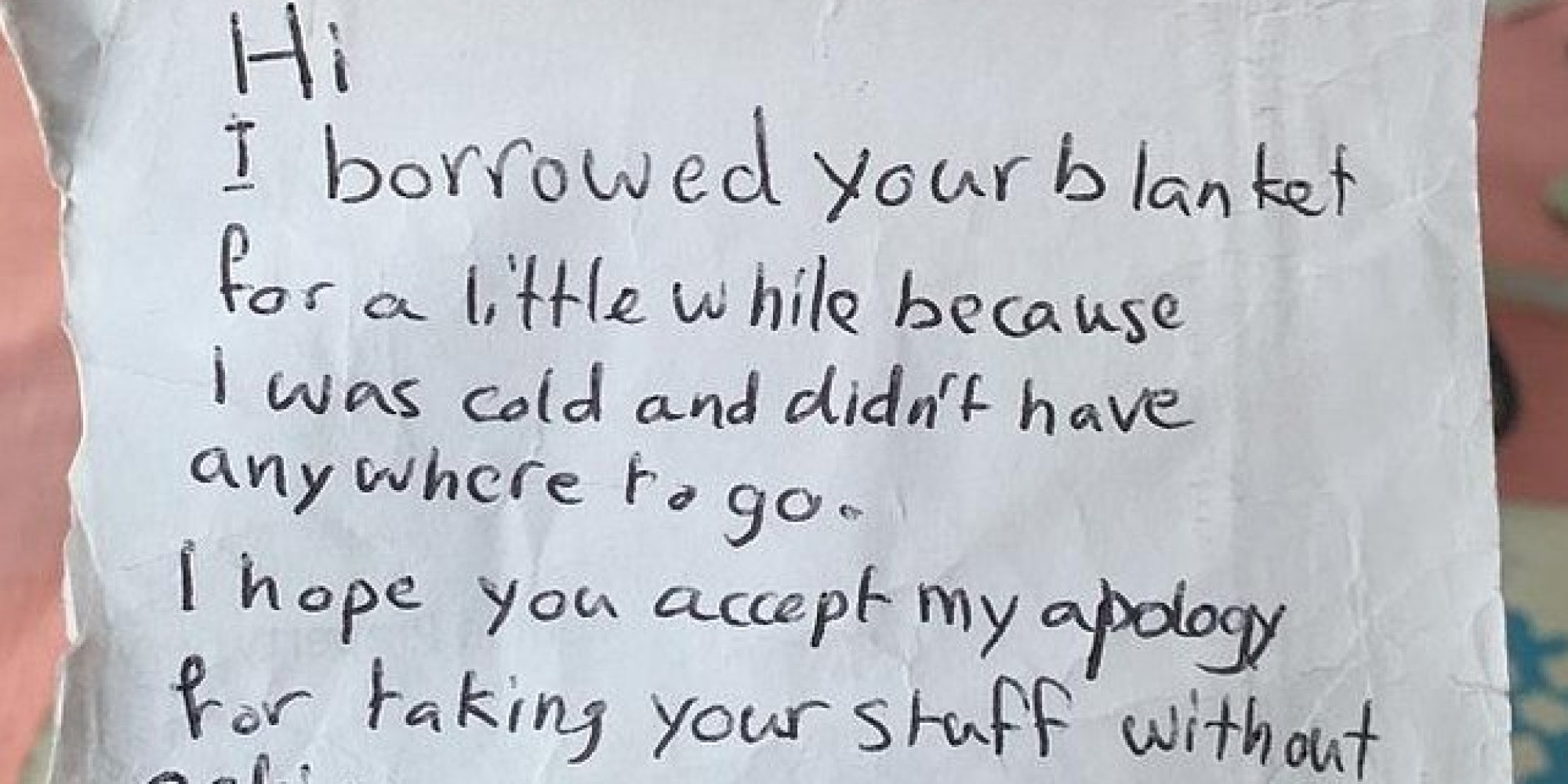 Thief Steals Blanket From Car To Keep Warm, But Returns It With Polite