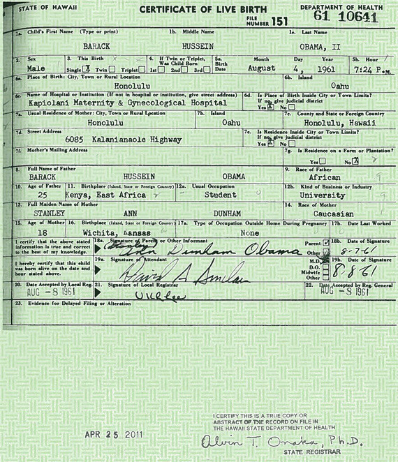 OBAMA BIRTH CERTIFICATE Released By White House (