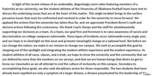 Oklahoma Football Players Release Powerful Response To Racist Video