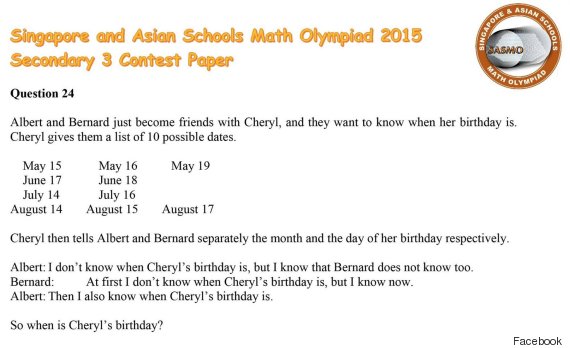 When Is Cheryls Birthday? Maths Question Goes Viral