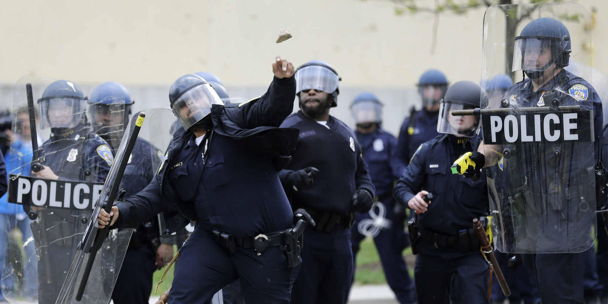 Police Throw Rocks Back At Protesters In Baltimore HuffPost