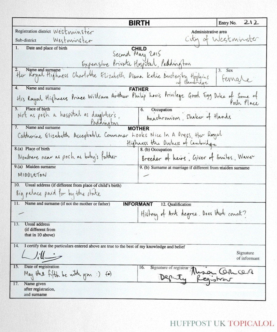 royal baby birth certificate