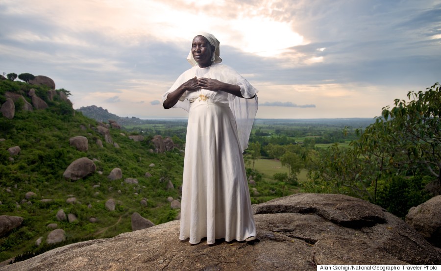 Kit Mikayi is a rock formation about 40m high situated west of kisumu, western Kenya. She climbs up the rocks rocks daily to meditate. (Photo and caption by Allan Gichigi /National Geographic Traveler Photo Contest). Image credit - http://www.huffingtonpost.com/2015/05/19/national-geographic-traveler-photo-contest_n_7337034.html