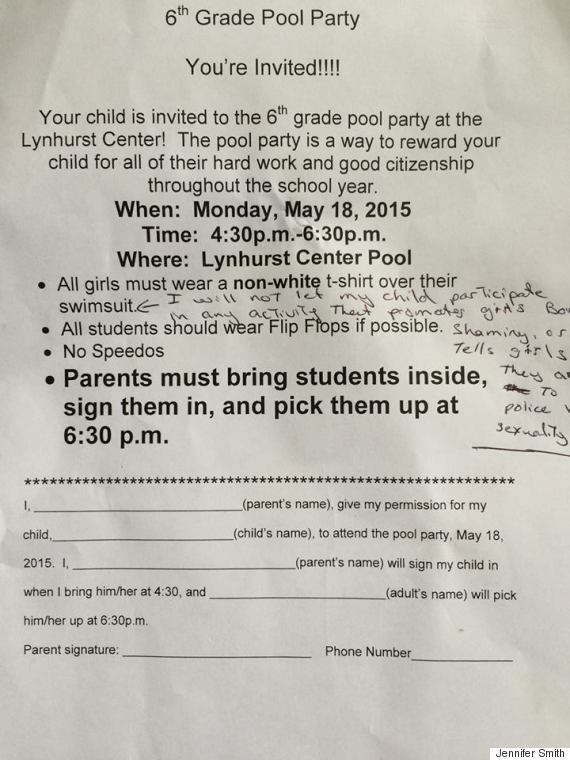 This mum fought a sexist pool party dress code at her son's school and won O-SLIP-570