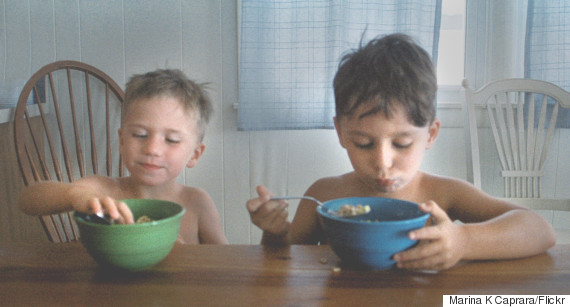young boys eating