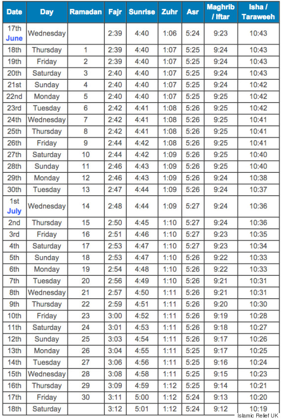 Isha Calendar Time Table