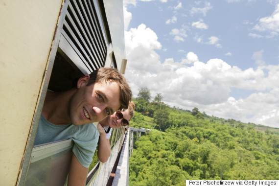 young adults on train