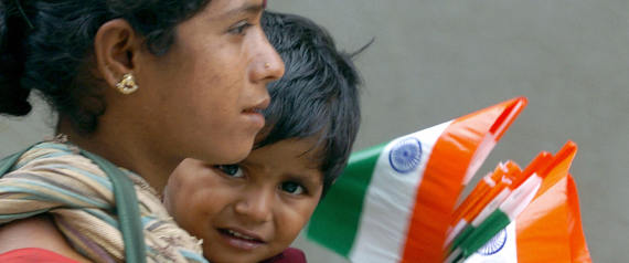CHILDREN CARRYING INDIAN FLAG