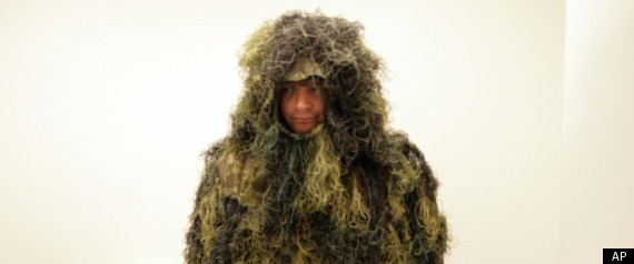 Gregory Liascos in a Ghillie camouflage suit taken in Hillsboro Ore