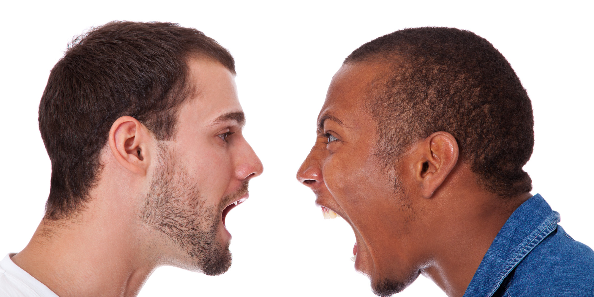 Two men yelling at each other