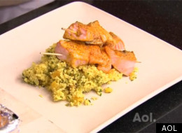Fruit And Nut Couscous With Salmon Kebabs