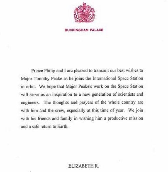 queen tim peake letter