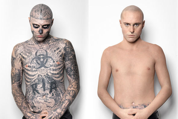 Dermablend Demonstrates Tattoo CoverUp Product With Zombie Boy 