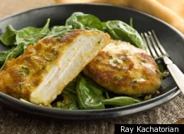 Curtis Stone's Chicken Cutlet With Aged Jack Cheese Crust And Spinach Salad 