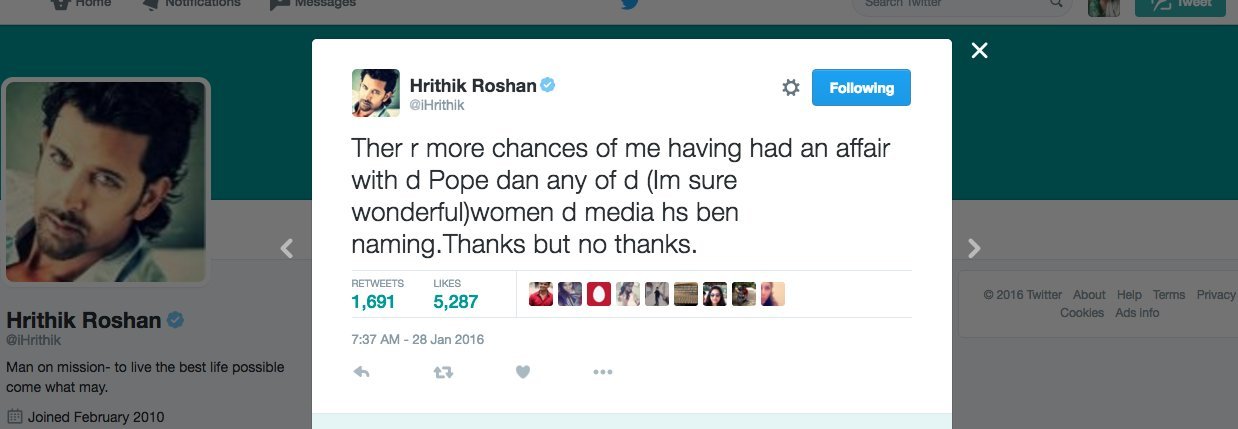 Hrithik Roshan Is In Trouble Again For His Tweet On Affair With Pope