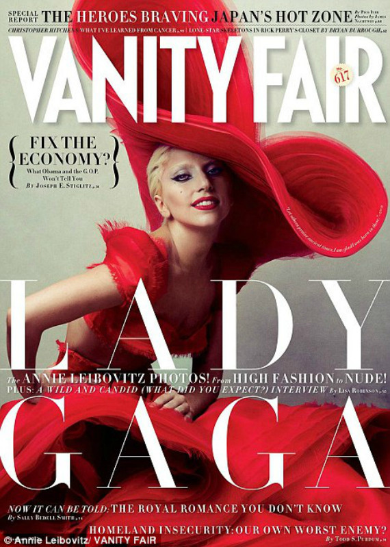 Lady Gaga 'Vanity Fair' January 2012 Cover Taken Over By Sprawling Red