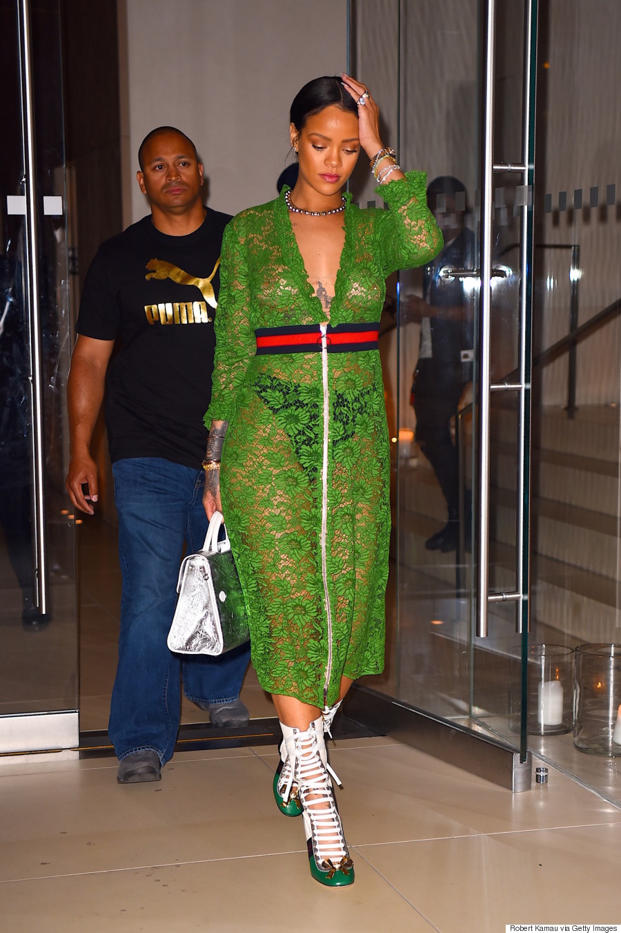 Rihanna Sports 2 Green Dresses In 1 Day In New York City