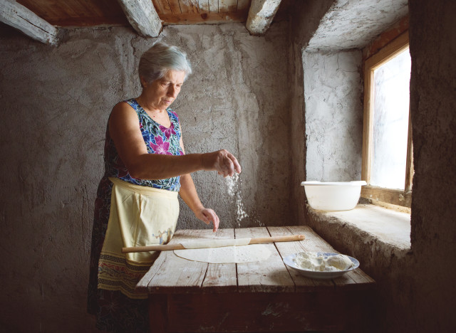 old lady cooking greece