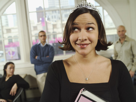 woman wearing tiara at work