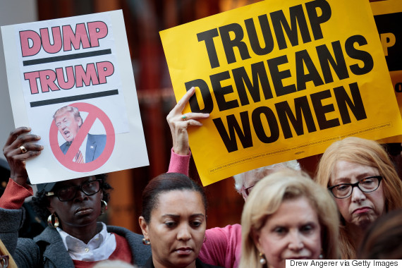 Activists rally during a protest against Republican presidential candidate Donald Trump for his treatment of women in front of Trump Tower on Oct. 17, 2016 in New York City. Multiple women have come forward recently alleging sexual misconduct against Trump. Trump has denied all allegations. (Photo: Drew Angerer/Getty Images)
