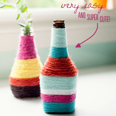 Craft Ideas  Glass Bottles on Yarn Vases   Munchkins And Mayhem