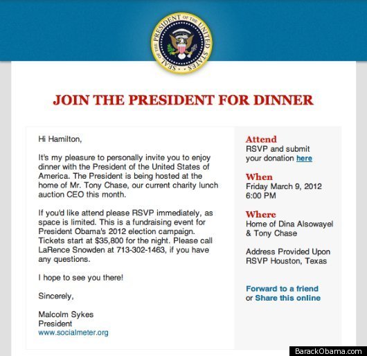 Barack Obama Invites Donors To Dinner For $35800