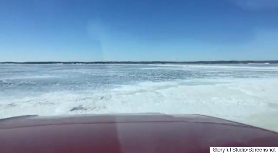 Truck plunges through ice while driving on frozen lake Truck plunges through ice while driving on frozen lake