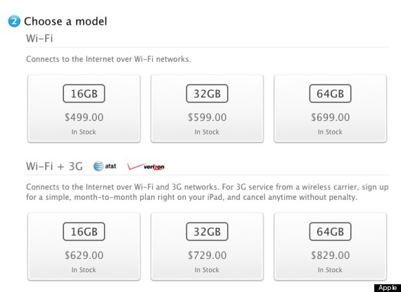 New Apple iPad 3G 2012 price
