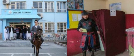 ناخب يأتي بحصان إلى مركز الاقتراع وآخر بـ"ملابس أرطغرل".. صورٌ من يوم الاستفتاء فاجأ بها الأتراك قادتهم