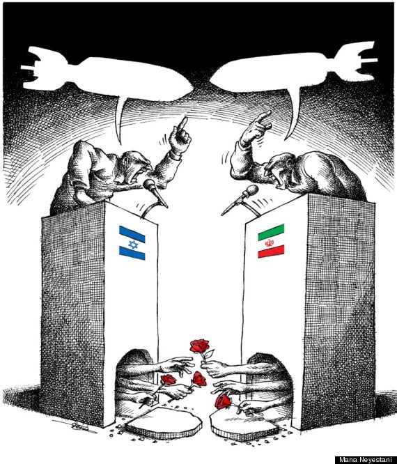 Cartoon for Israeli-Iranian peace, by Mana Neyestani