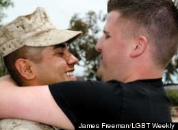 two marines hugging