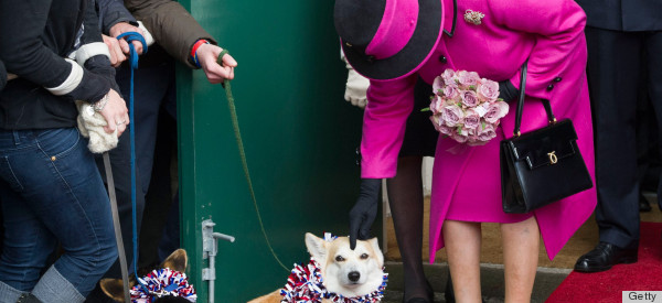 Queen Elizabeth II Pets Corgis Repeats Outfit At Diamond Jubilee Party