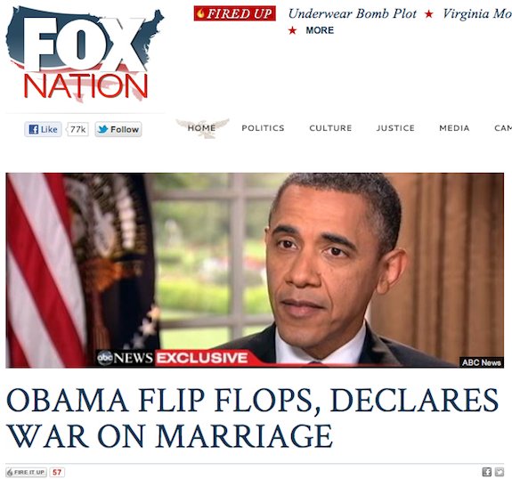 Fox Nation: 'Obama Flip-Flops, Declares War On Marriage'