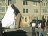 bride's dress on truck