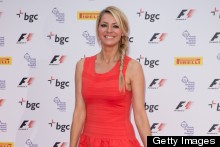 Tess Daly Is Cute In Coral, Clashes With Pink Carpet At F1 Party