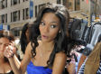 Chanel Iman gets her hair caught in a passing television camera after...