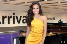 Myleene Klass Welcomes Arrivals At Heathrow In Sunshine Yellow